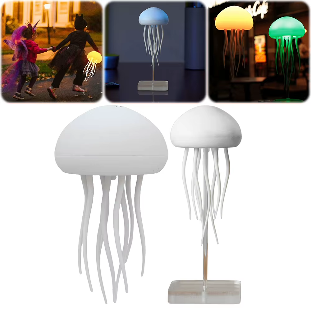 LED Jellyfish Lamp, RGB Gradient Voice Control Jellyfish Bedside Lamp with Dancing Legs, Rechargeable Table Lamp with Touch Sensor for Bedrooms, Living Room