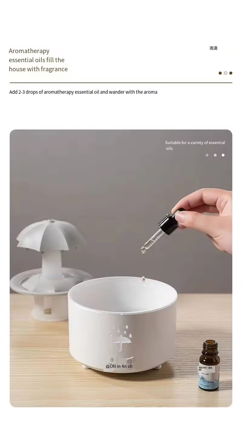 Rotating Umbrella Water Drop Air Humidifier with Colourful Night Lights Mute Spary Home Essential Oil Aroma Diffuser Humidifier